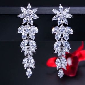 CZ Marquise Cluster Flower Dangle Earrings